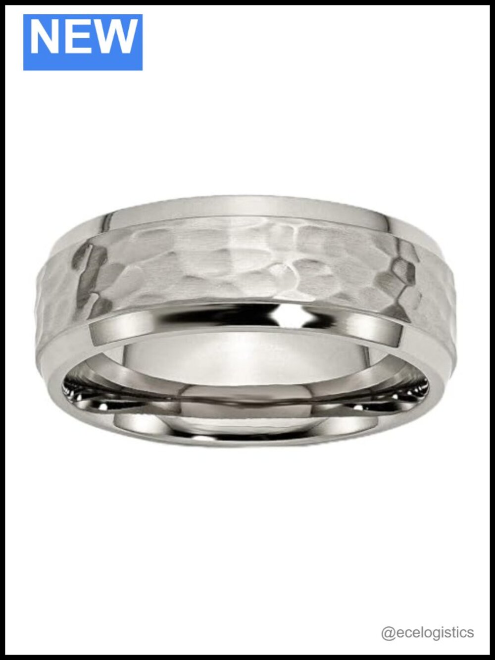 Titanium Polished Hammered 8mm Beveled Edge Band Ring Women Size 11